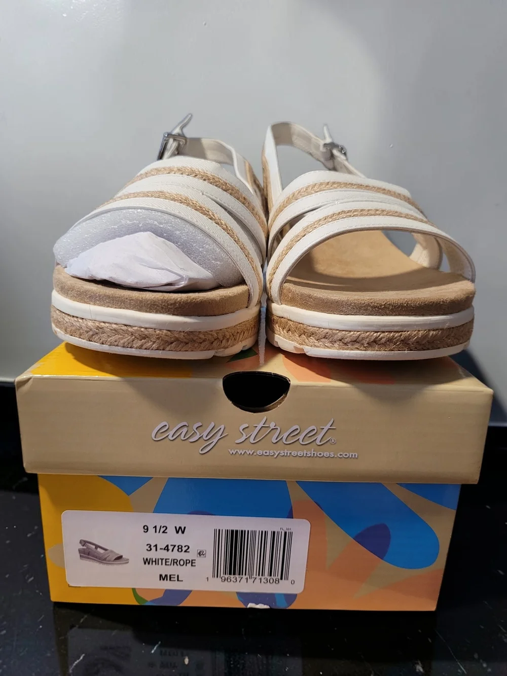 easy street White Espadrille-Inspired Slingback Wedge Sandal